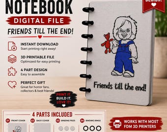 A5 3D Printable Notebook STL | Horror Doll| Friends Till The End 3D Print File | Spooky Notebook | Horror Fan Gift | Digital Download