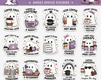 Ghost Office - Coffee & Chaos Stickers | Printable Stickers | Digital Stickers | Kawaii Planner Stickers