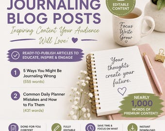 2 Done-for-You Journaling Blog Posts | PLR Self-Care Content | Editable | Journal Blog Content | Instant Digital Download
