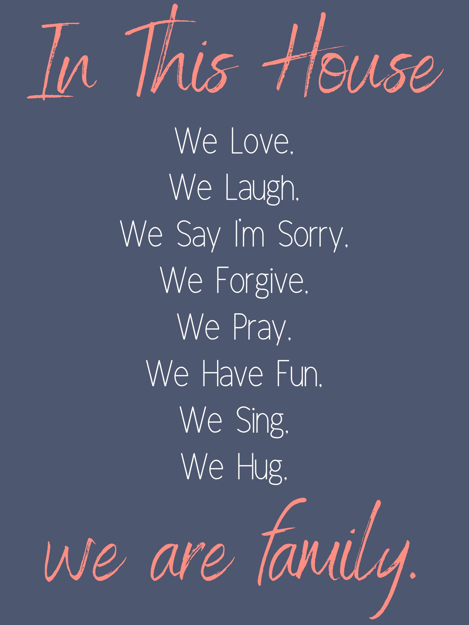 In This House Family Quote Poster Printable Digital 18x24 | Etsy