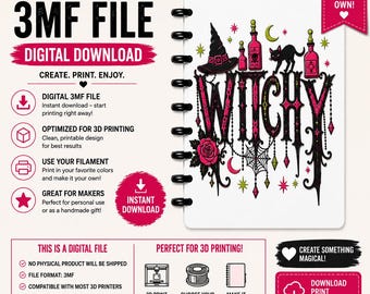 Witchy A5 3D Printable Notebook Cover | Gothic Journal Cover | 4 Colour Witch Notebook | Halloween Stationery | Witch Gift | Gothic Gift
