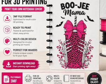 A5 3D Printable Notebook |Boo-Jee Mama | Halloween 3D Printable Notebook Cover | 3D Print File | A5 Disc Bound Cover | Digital Download