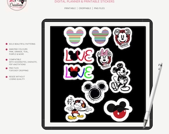 Mouse & Friends Digital Planner Stickers | Printable PNG Sticker Bundle | Cute Cartoon-Inspired Digital Stickers | Instant Download