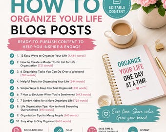 10 Done-for-You Organisation Blog Posts | PLR Productivity Content | Home Organisation Articles | Blog Posts | Instant Digital Download