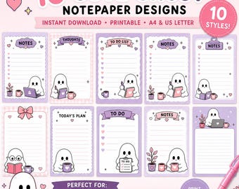 Ghost Office Printable Notepad Bundle | 10 Cute Kawaii Notepad Pages | Printable Memo Sheets | Planner Inserts| 4x6