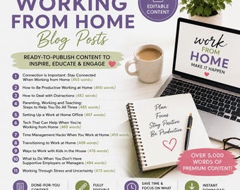 11 Done-for-You Working From Home Blog Posts | PLR Remote Work Articles | Editable