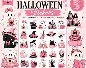 Ghost Office - Pink Halloween Stickers | Digital | Printable | Kawaii Stickers |