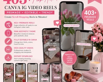 403 pinke Canva-Vorlagen für Instagram-Reels | Bearbeitbare IG-Video-Reels | Vorlagen für virale Hooks | Social-Media-Content-Bundle | Sofort-Download