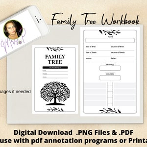 Family Tree Workbook. Genealogy, PDF, PNG Printable, Digital