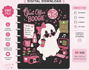 A5 3D Printable Notebook Cover | Ghost Office Boogie | 3MF File | Digital Download | Cute Ghost Planner Cover | Discbound Cover