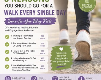 5 Done-for-You Walking Habit Blog Posts | PLR Health & Wellness Articles | Editable Fitness Content | Instant Digital Download