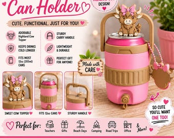 Highland Cow Can Holder |Farm Animal | Can Cooler | Can Cozie