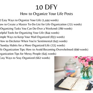 DFY- Done For You- 10 Ways to Organize your Life Blog and social media posts