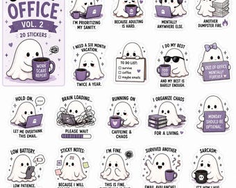 Ghost Office Vol. 2 | Printable Funny Ghost Sticker Sheet | Kawaii Office Planner Stickers | Digital Download | Work Humor Stickers