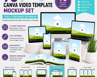 73 Canva-Video-Mockup-Vorlagen | Bearbeitbare Video-Mockups | Social-Media-Mockups | Mockups für digitale Produkte |