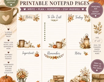 Cozy Autumn Harvest Printable Notepad | Fall Notepad Pages | Printable Note Paper | To Do List | Notes | Reminder Pages | Digital Download