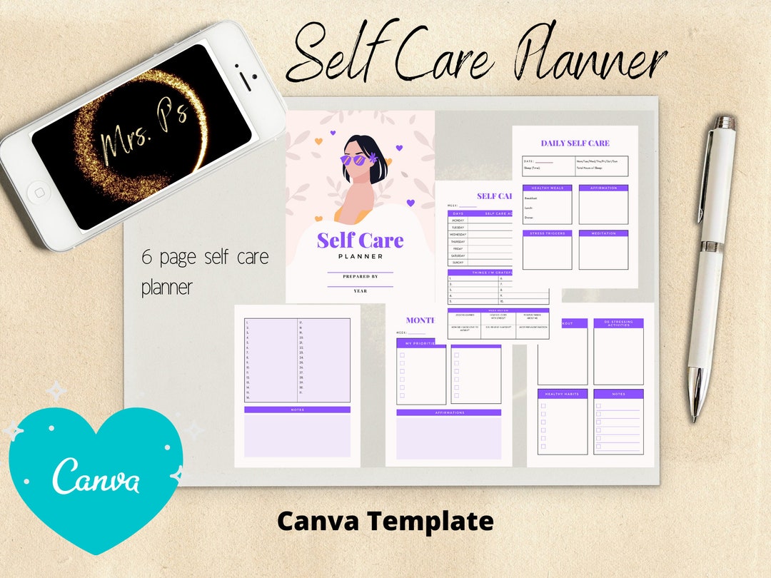 Self Care Planner Canva Template - Editable, Printable, Digital - Etsy