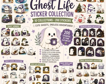 Ghost Life Sticker Collection Bundle | Printable Kawaii Ghost Stickers | Planner Stickers | Digital Download