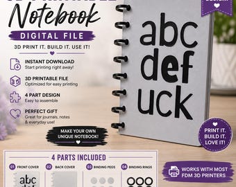 3D Printable ABCDFUCK Notebook STL | Funny Alphabet Notebook | 3D Print File | DIY Journal |  Digital Download | Disc Bound Notebook