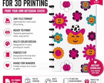 Halloween Pumpkin Notebook Cover 3MF File | 3D Printable A5 Cover | Digital Download | Multi Color 3D Print File | Disc Bound Notebook