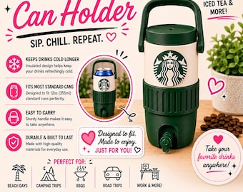 3D Printed Coffee Shop Inspired Can Holder | Can Cooler | Portable Soda Can Holder | Cozie