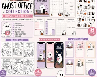 Ghost Office Collection Bundle | Planner, Stickers, Notepads, Coloring Pages, Wallpapers (Digital Download)