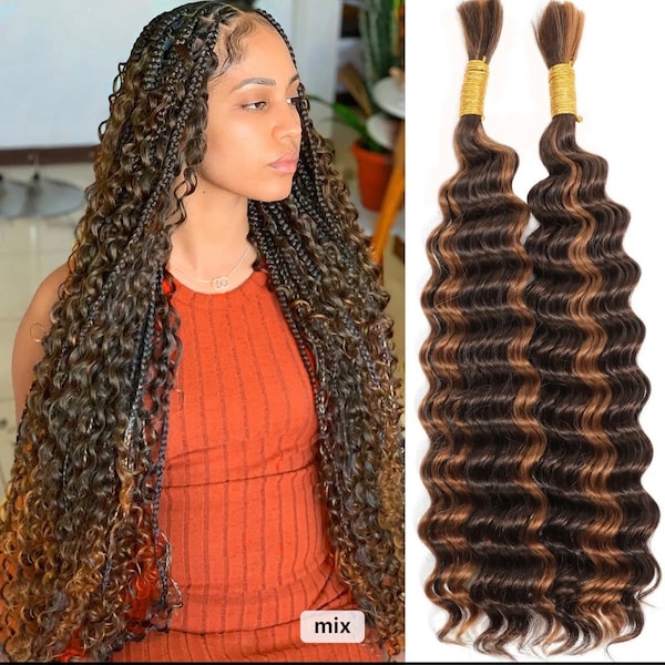 Human hair for braiding no Weft Deep wave Bulk Indian human hair Extensions Bundle