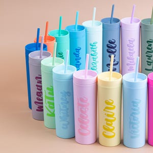 Skinny Personalized Tumblers | Bridal Party Gift | Bridesmaid Gift | Bridesmaid Proposal | Bachelorette Party | Pastel Tumbler matchingstraw