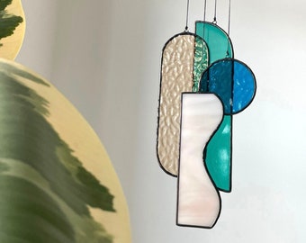 Art Deco inspired abstract stained glass mobile / suncatcher