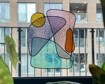 Abstract Stained Glass Suncatcher / mobile in bright colours, Deconstructed Stained Glass Panel