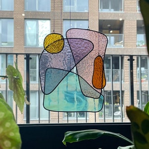 Abstract Stained Glass Suncatcher / mobile in bright colours, Deconstructed Stained Glass Panel