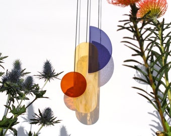 Modern Stained Glass Suncatcher in vibrant colors, Window Ornament, Fused Glass Hanging Decoration Gift, Deconstructed Stained Glass window