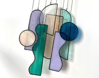 Modern Stained Glass Suncatcher, Art Deco Inspired Window Decoration To Hang, Deconstructed Stained Glass Window, Hanging Light Catcher,