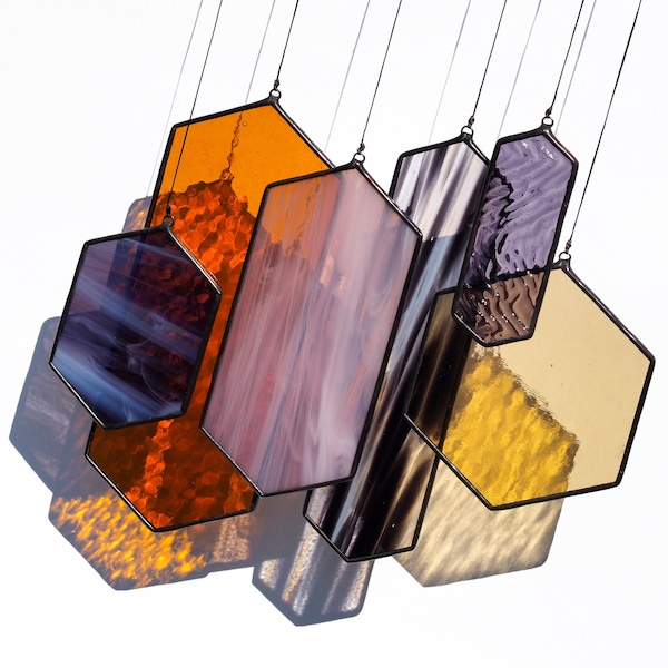 Stained glass colourful geometric sun catcher / mobile