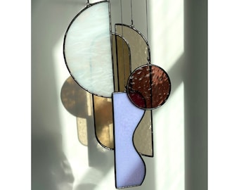 Stained glass Art Deco inspired abstract mobile / suncatcher in neutral colours