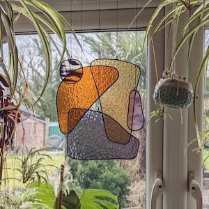 Modern Stained Glass suncatcher, Mobile in bright colours, Abstract Glass Home Decor, Glass Art Gift