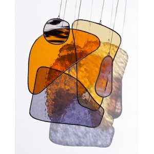 Abstract art stained glass suncatcher / mobile in bright colours