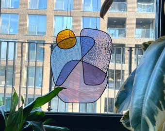 Colourful abstract art stained glass mobile / suncatcher in bright colours