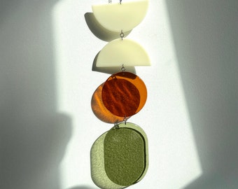 Vertical Fused Glass Suncatcher In Neutral Colours, Stained Glass Window Hangings, Earthy Colours, Neutral Home Decor Gift