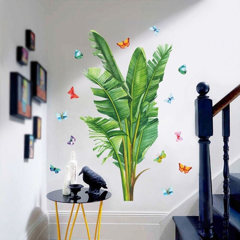 Green Leaf Modern Art Wall Sticker Garden Decor Self Adhesive Bedroom Living Room Decals Mural Poste