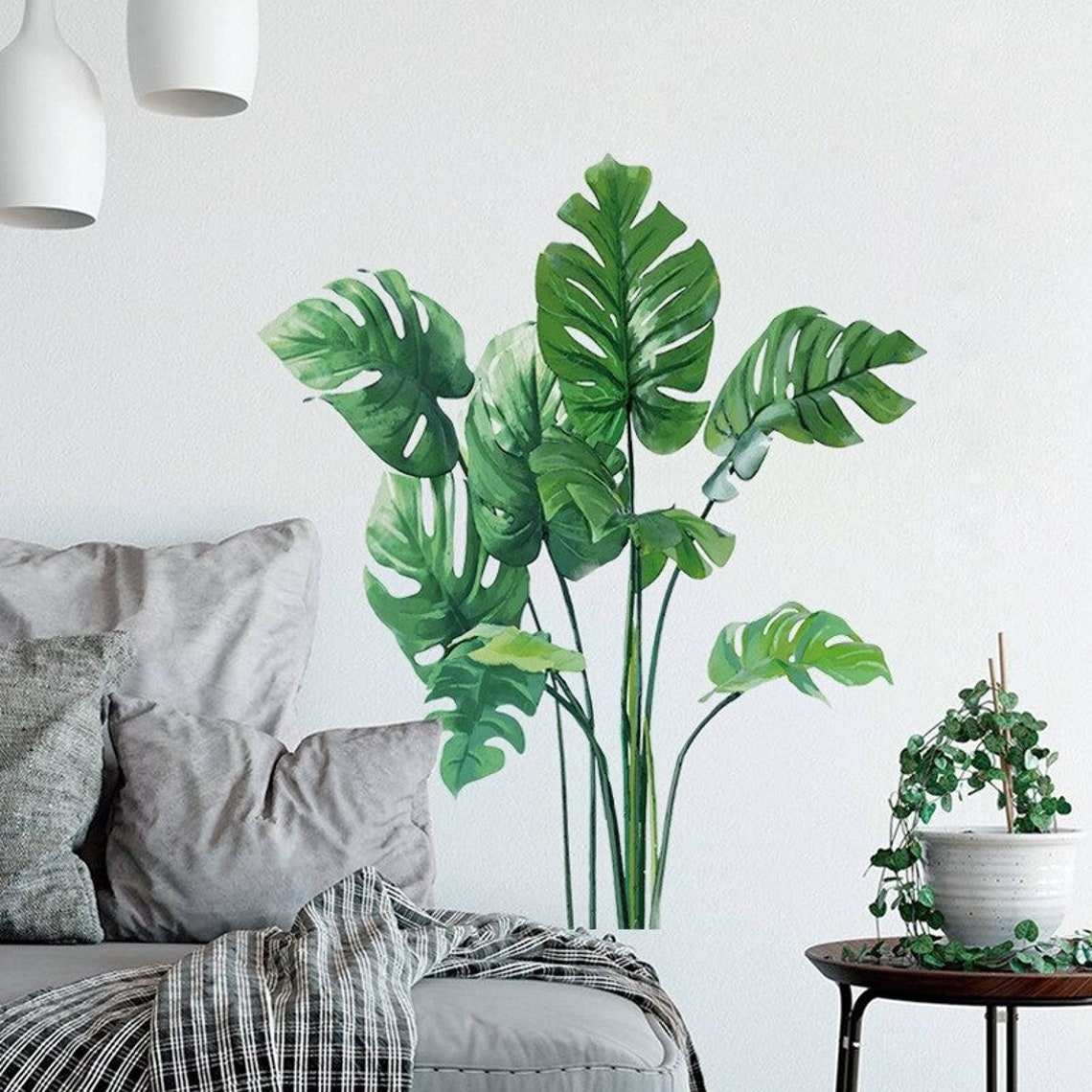 Tropical Green Plant Modern Art Wall Sticker Bedroom Living Etsy