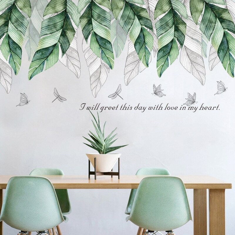 Green Leaves Modern Art Wall Sticker Garden Decor Self Adhesive Bedroom Living Room Decals Mural Pos