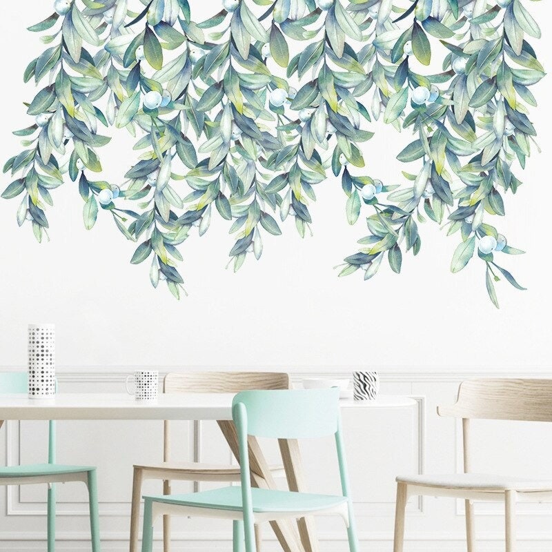 Green Leaf Modern Art Garden Decor Wall Sticker Kitchen Self Adhesive Bedroom Living Room Decals Mur