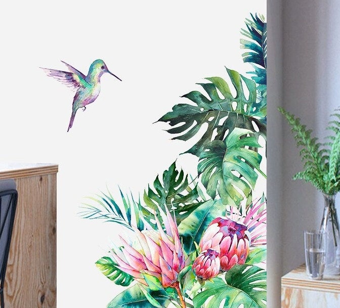Green Plant Tropical & Bird Wall Decal Style Modern Art Sticker Bedroom Living Room Mural Poster Hom