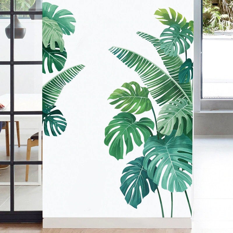 Tropical Green Leaf Modern Art Wall Sticker Banana Decal Self Adhesive Bedroom Living Room Decals Mu