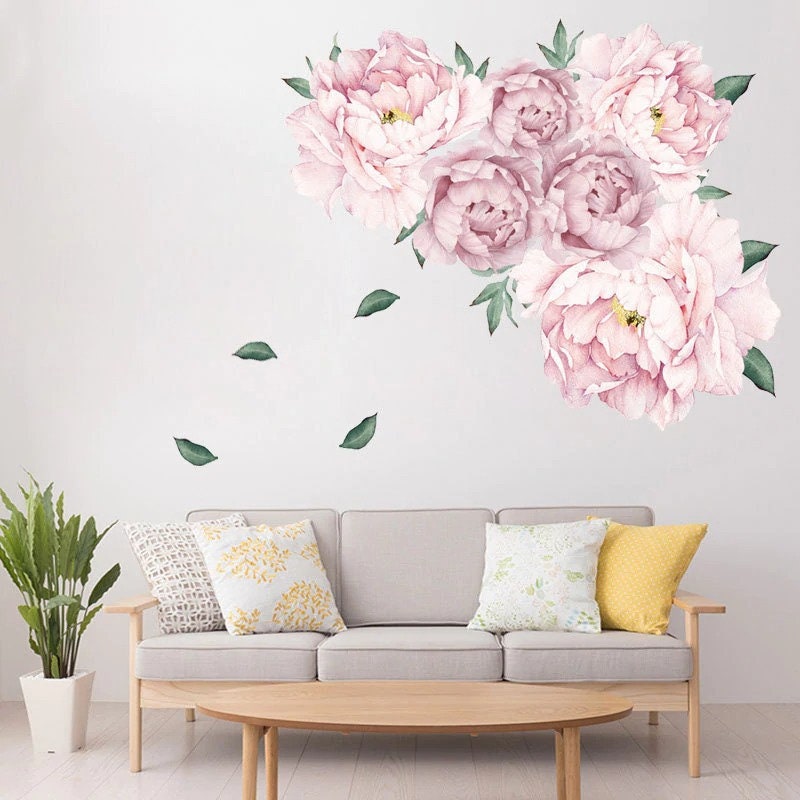 Peonies Pink Flowers Diy Home Decoration For Bedroom & Kids Wall Stickers
