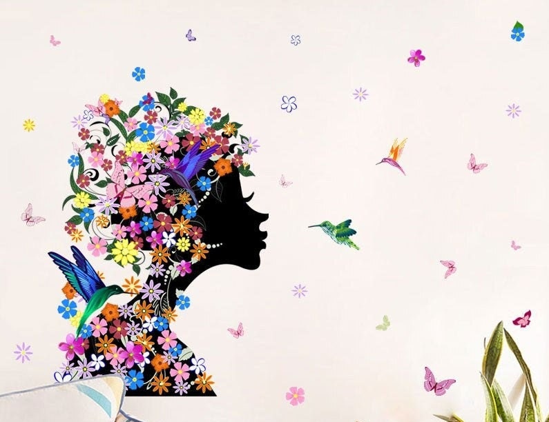 Butterfly Girl Fairy Flower Pvc For Living Room Home Decoration Wall Decor Tropical Style Modern Art