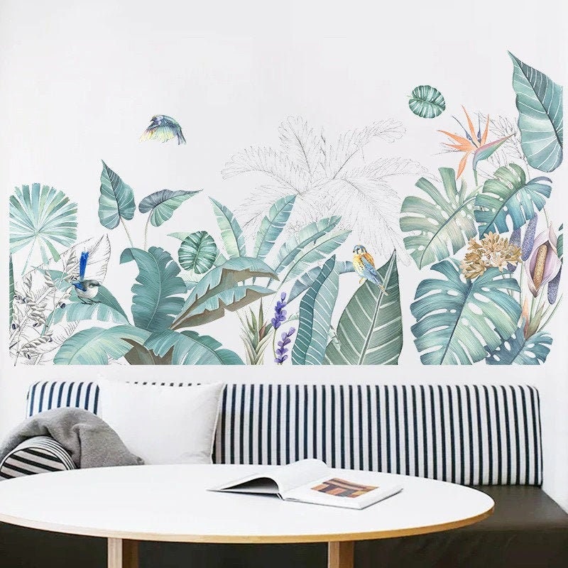 Green Leaf Modern Art Wall Sticker Plantain Self Adhesive Nordic Removable Bedroom Living Room Decal