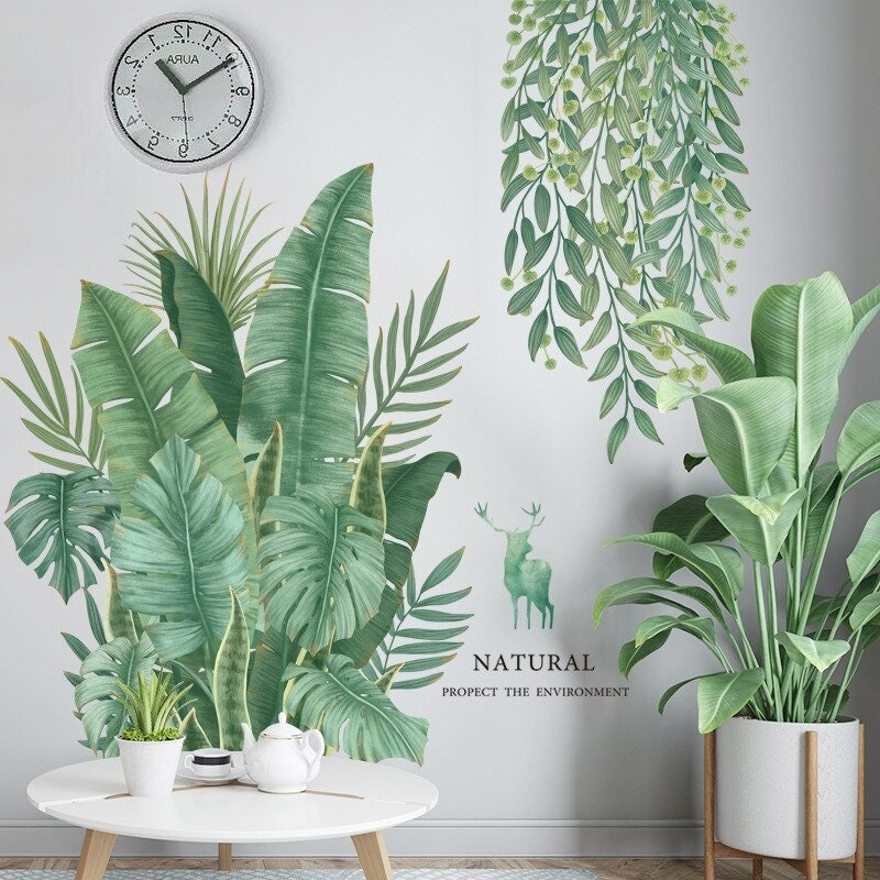 Green Leaf Modern Art Wall Sticker Self Adhesive Bedroom Living Room Decals Mural Poster Home Decor