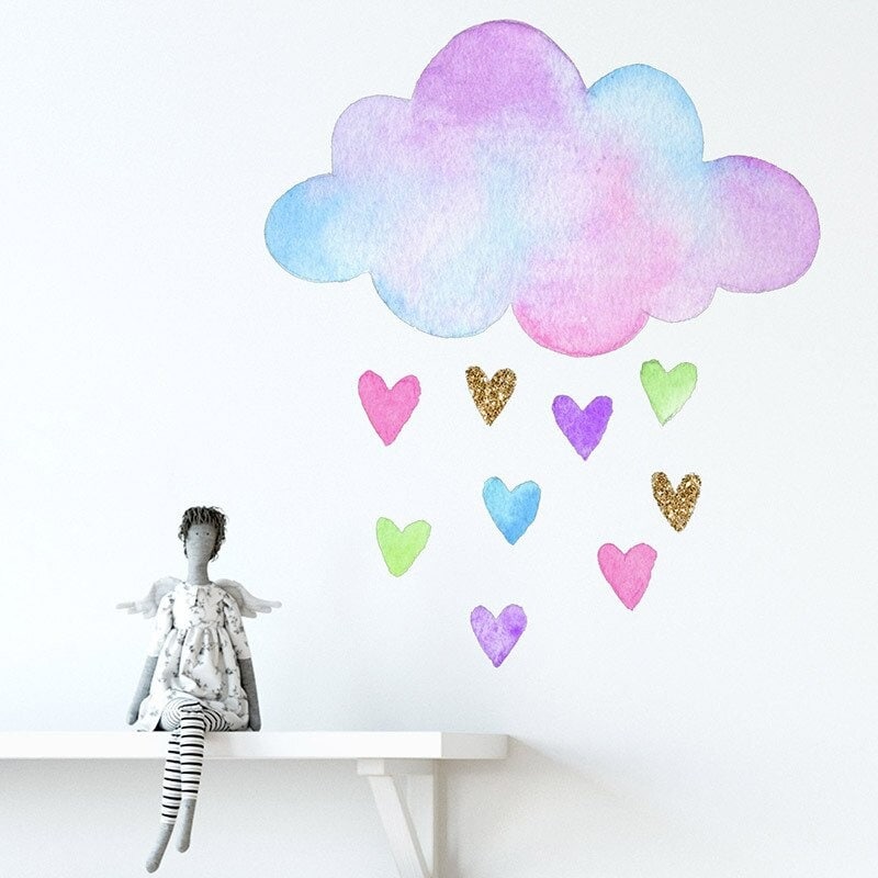 Cloud Multicolor Heart Love Rain Diy Home Decoration For Bedroom & Kids Wall Stickers Kindergarten K